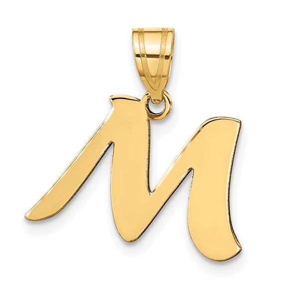 Kazi Luxury 14k Yellow Gold Polished Script Letter M Initial Pendant - Picture 1 of 4